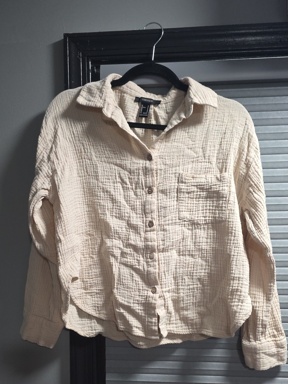 Forever 21 Cream Textured Button-Up Top